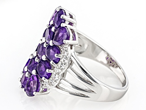 Purple Amethyst Rhodium Over Sterling Silver Ring 3.00ctw
