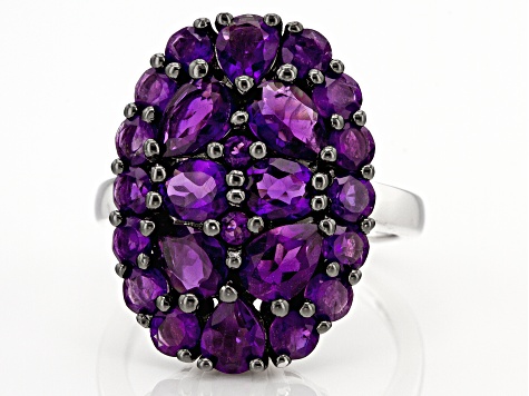 Purple African Amethyst Rhodium Over Sterling Silver Ring 3.00ctw