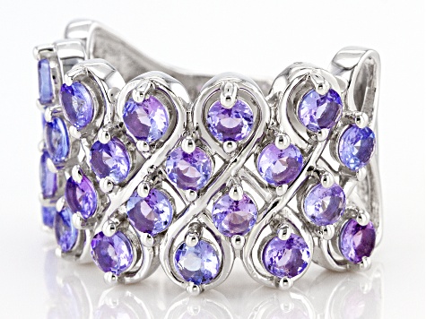 Blue Tanzanite Rhodium Over Sterling Silver Ring 2.18ctw