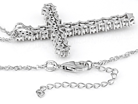 White Zircon Rhodium Over Sterling Silver Cross Pendant With Chain 2.28ctw