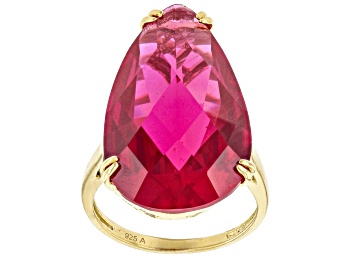 Picture of Red Lab Created Ruby 18K Yellow Gold Over Sterling Silver Ring 18.00ct