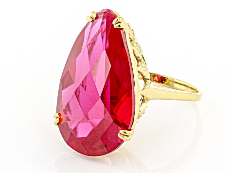 Red Lab Created Ruby 18k Yellow Gold Over Sterling Silver Ring 18.00ct 