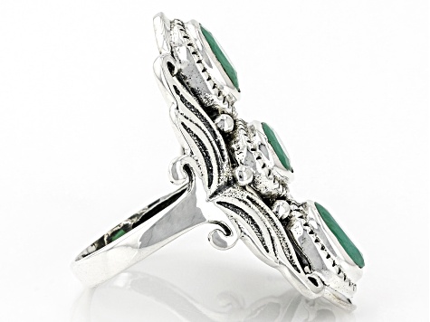 Green Emerald Sterling Silver 3-Stone Ring. 1.50ctw
