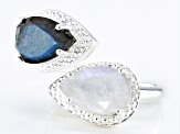 White Rainbow Moonstone Sterling Silver Bypass Ring