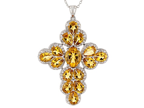 Citrine Rhodium Over Sterling Silver Pendant With Chain 13.32ctw