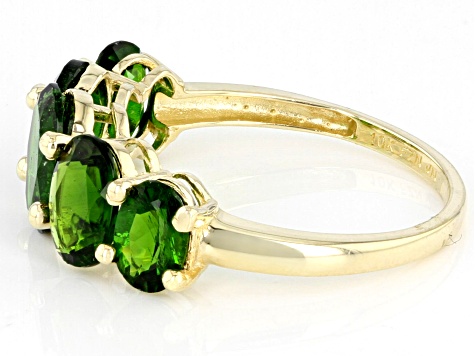 Green Chrome Diopside 10K Yellow Gold Graduated 5- Stone Ring. 3.75ctw