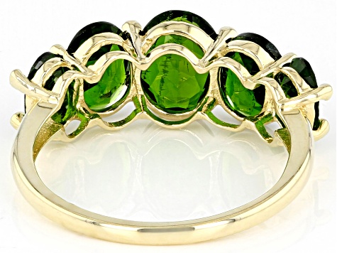 Green Chrome Diopside 10K Yellow Gold Graduated 5- Stone Ring. 3.75ctw