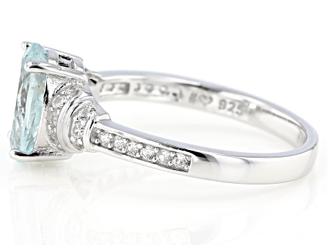 Blue Aquamarine Rhodium Over Sterling Silver Ring 1.92ctw