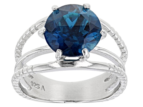 Blue Topaz Rhodium Over Sterling Silver Ring. 3.70ct