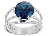 Blue Topaz Rhodium Over Sterling Silver Ring. 3.70ct