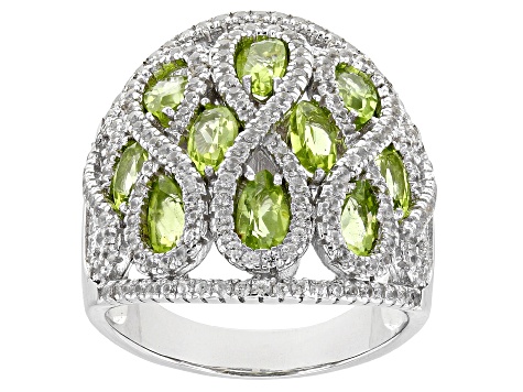 Green Peridot Rhodium Over Sterling Silver Ring 5.06ctw
