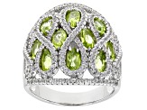 Green Peridot Rhodium Over Sterling Silver Ring 5.06ctw