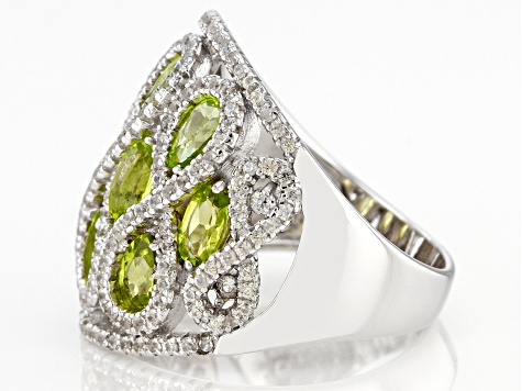 Green Peridot Rhodium Over Sterling Silver Ring 5.06ctw