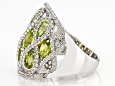 Green Peridot Rhodium Over Sterling Silver Ring 5.06ctw