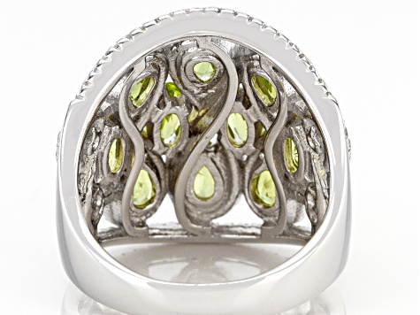 Green Peridot Rhodium Over Sterling Silver Ring 5.06ctw