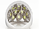 Green Peridot Rhodium Over Sterling Silver Ring 5.06ctw