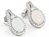 White Lab Created Opal Rhodium Over Silver Earrings 1.05ctw