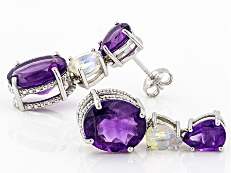 Purple Amethyst Rhodium Over Sterling Silver Dangle Earrings 7.90ctw