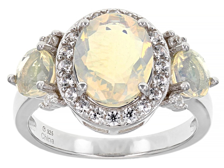 White Ethiopian Opal Rhodium Over Sterling Silver Ring 1.60