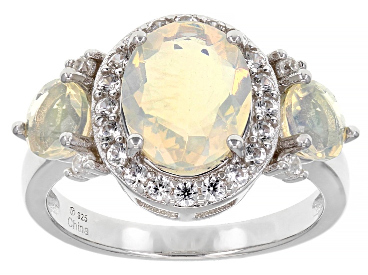 White Ethiopian Opal Rhodium Over Sterling Silver Ring 1.60ctw