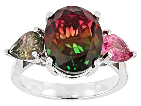 Bi-Color Quartz Doublet Rhodium Over Sterling Silver Ring 0.85ctw