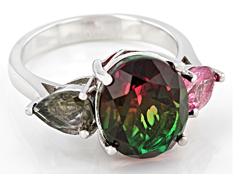 Bi-Color Quartz Doublet Rhodium Over Sterling Silver Ring 0.85ctw