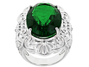 Green Color Quartz Doublet Sterling Silver Over Brass Ring 12.50ct
