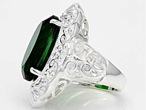 Green Color Quartz Doublet Sterling Silver Over Brass Ring 12.50ct