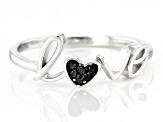 Black Spinel Rhodium Over Sterling Silver Love Ring 0.04ctw