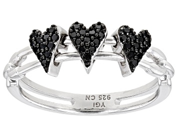 Picture of Black Spinel Rhodium Over Sterling Silver Heart Ring 0.20ctw