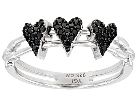 Black Spinel Rhodium Over Sterling Silver Heart Ring 0.20ctw