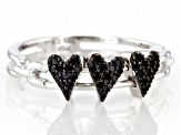 Black Spinel Rhodium Over Sterling Silver Heart Ring 0.20ctw