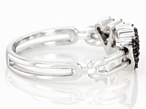 Black Spinel Rhodium Over Sterling Silver Heart Ring 0.20ctw
