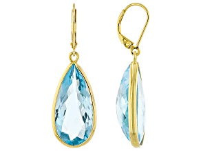 Blue Topaz 18K Yellow Gold Over Sterling Silver Solitaire Earrings 34.00ctw