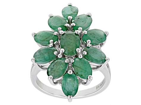 Green Emerald Rhodium Over Sterling Silver Ring 6.20ctw