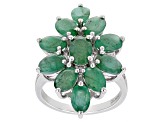 Green Emerald Rhodium Over Sterling Silver Ring 6.20ctw