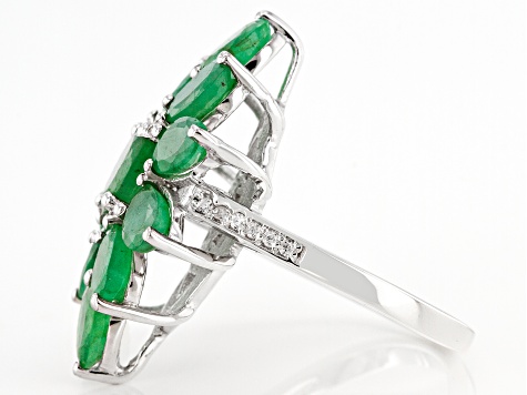 Green Emerald Rhodium Over Sterling Silver Ring 6.20ctw