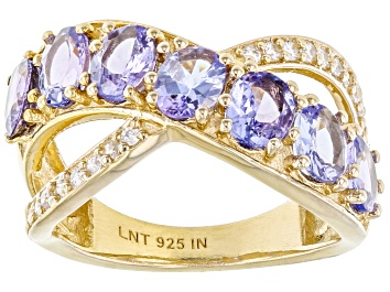 Picture of Blue Tanzanite 18k Yellow Gold Over Sterling Silver Crossover Ring 2.30ctw