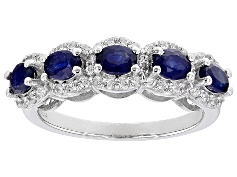 Blue Sapphire Rhodium Over Sterling Silver Band Ring 1.44ctw