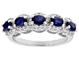 Blue Sapphire Rhodium Over Sterling Silver Band Ring 1.44ctw