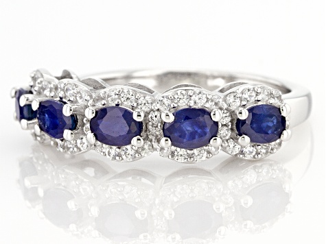 Blue Sapphire Rhodium Over Sterling Silver Band Ring 1.44ctw