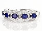 Blue Sapphire Rhodium Over Sterling Silver Band Ring 1.44ctw