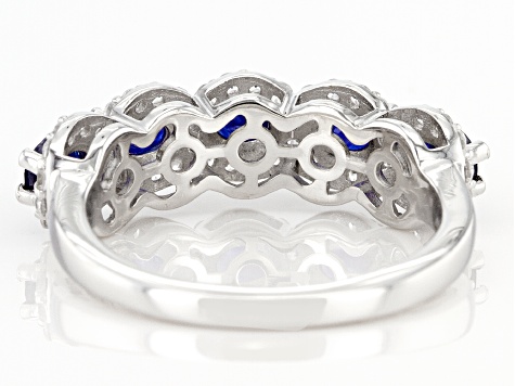 Blue Sapphire Rhodium Over Sterling Silver Band Ring 1.44ctw