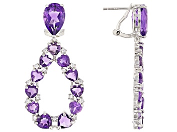 Picture of Amethyst Rhodium Over Sterling Silver Drop Earrings 17.10ctw