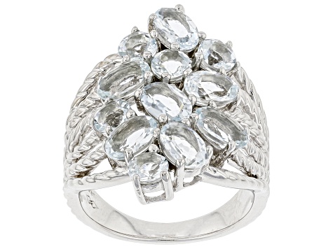 Blue Aquamarine Rhodium Over Sterling Silver Ring 3.76ctw