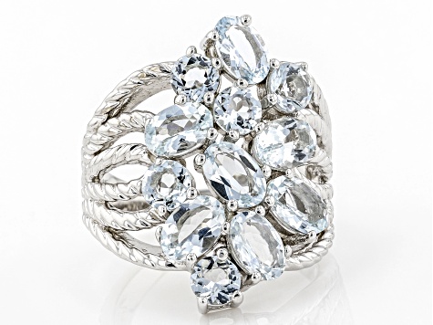 Blue Aquamarine Rhodium Over Sterling Silver Ring 3.76ctw