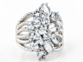 Blue Aquamarine Rhodium Over Sterling Silver Ring 3.76ctw