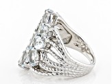 Blue Aquamarine Rhodium Over Sterling Silver Ring 3.76ctw