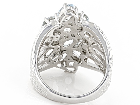 Blue Aquamarine Rhodium Over Sterling Silver Ring 3.76ctw