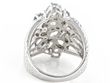 Blue Aquamarine Rhodium Over Sterling Silver Ring 3.76ctw